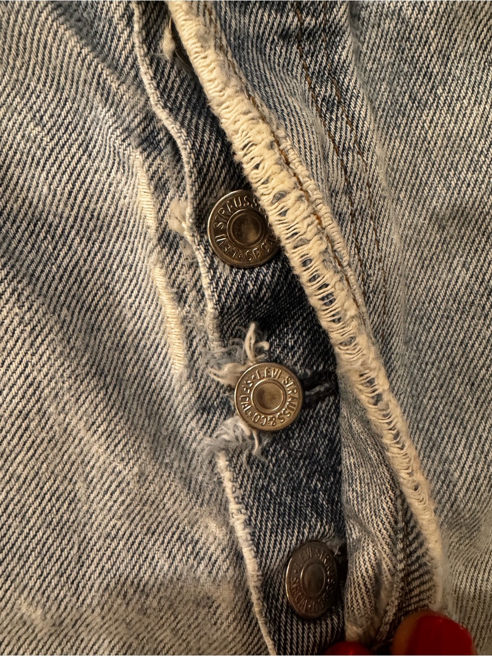 Vintage 1990’s Levi’s Denim cut off shorts. Extremely distressed. Button fly. - Picture 4 of 4